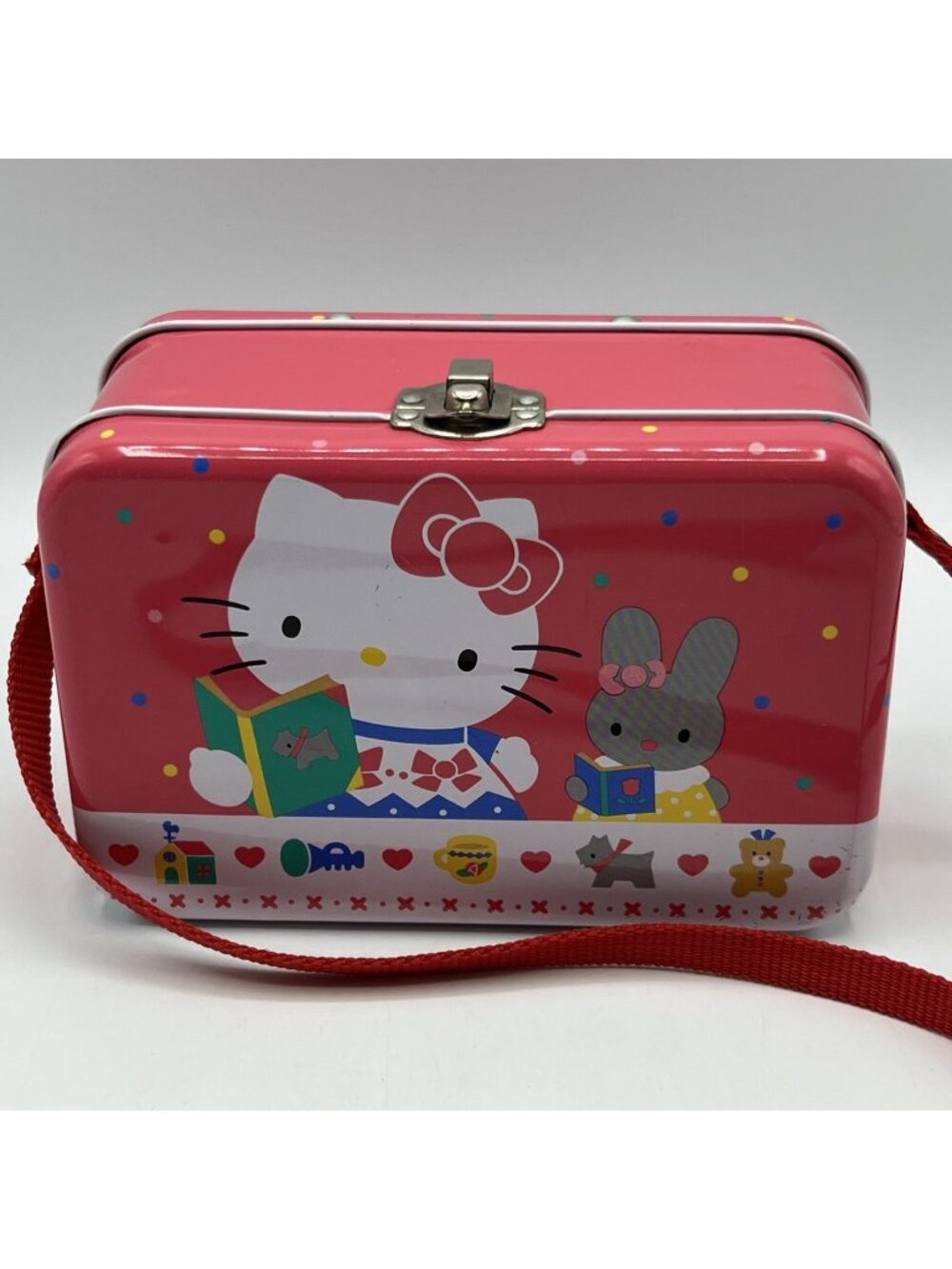 Hello Kitty Metal Pink Box Purse Strap Small Sanrio Lunchbox Vintage 1988 Japan